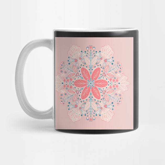 Pastel Blue, Pink and Red Mandala Snowflake Pattern by NattyDesigns